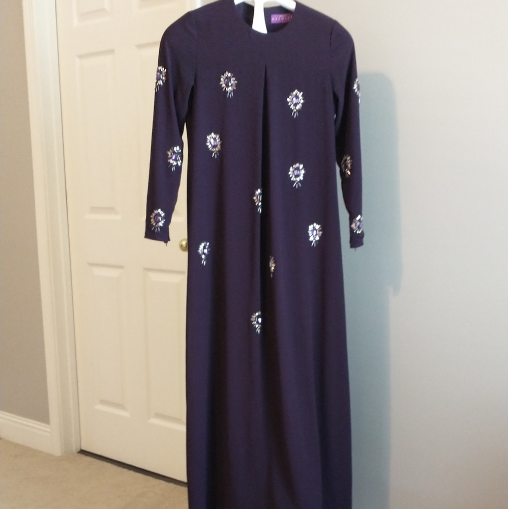 Purple embellished maxi dress long sleeve